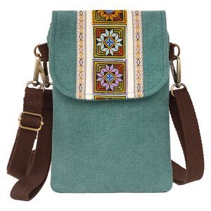 Vintage Embroidered Canvas Flip Small Crossbody Bag Cell Phone Pouch o_o